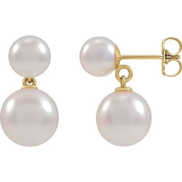 14K Yellow Gold Cultured White Freshwater Pearl Earrings