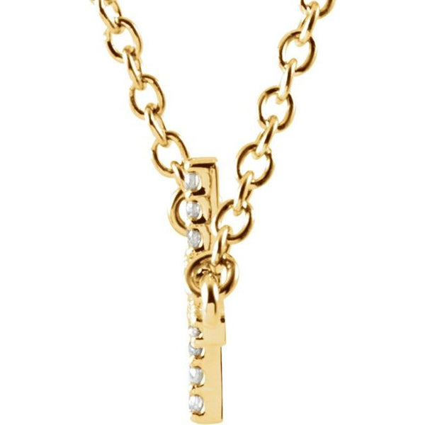 14K Yellow Gold .08 CTW Natural Diamond Sideways Cross 16-18" Necklace