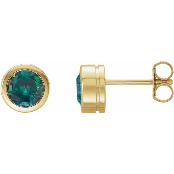 14K Yellow Gold Lab-Grown Alexandrite Bezel-Set Earrings