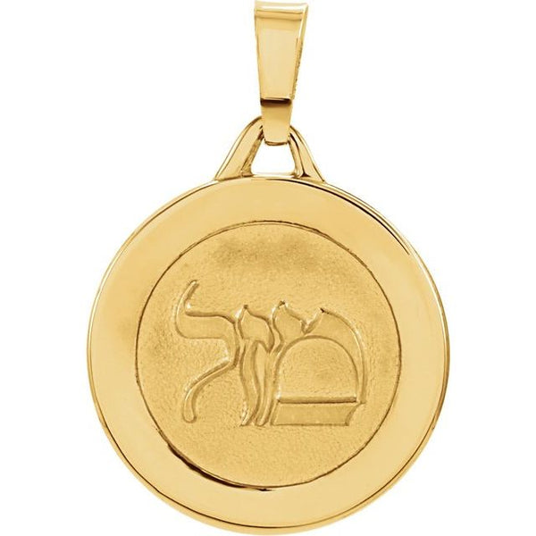 14K Yellow Gold 15 mm Round Mazel Good Luck Medal