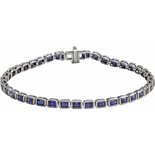 14K White Gold Lab-Grown Blue Sapphire Line 7" Bracelet