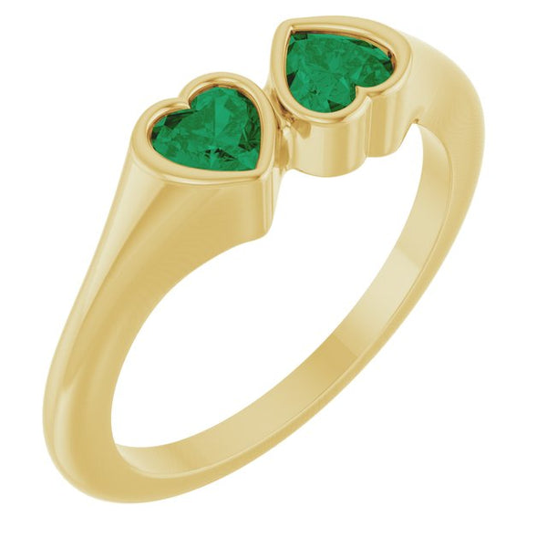 14K Yellow Gold Lab-Grown Emerald Two-Stone Ring