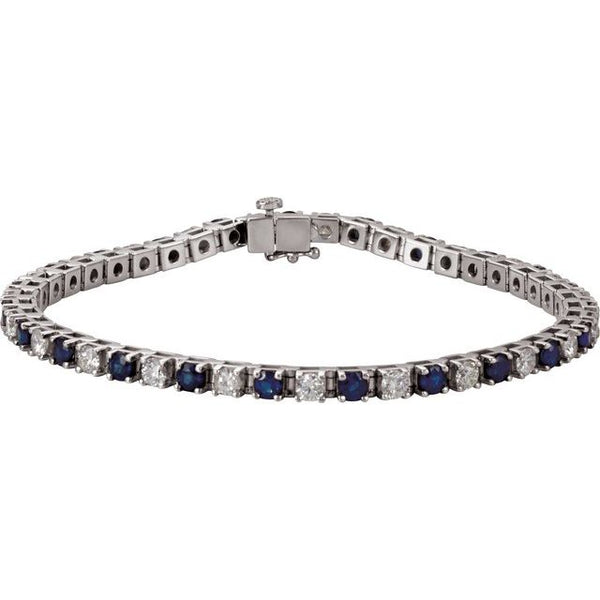 14K White Gold Natural Blue Sapphire & 2 3/8 CTW Natural Diamond Line 7" Bracelet