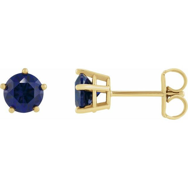 14K Yellow Gold Lab-Grown Blue Sapphire Stud Earrings