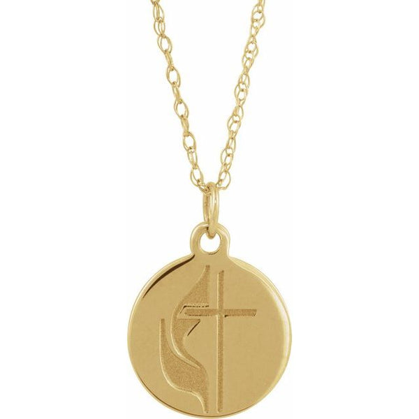 14K Yellow Gold Cross Disc 18"Necklace