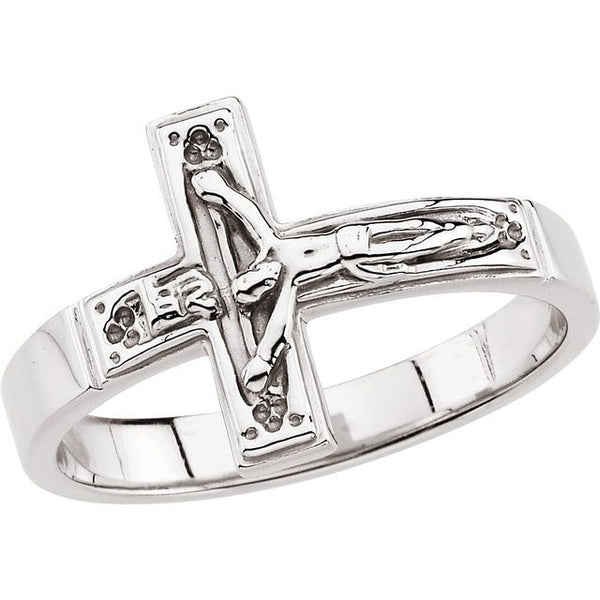 10K White Gold 12 mm Crucifix Ring Size 6