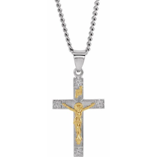 Sterling Silver & 14K Yellow Gold 28x16.2 mm Crucifix 24" Necklace