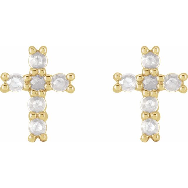 14K Yellow Gold 1/5 CTW Rose-Cut Natural Diamond Cross Earings