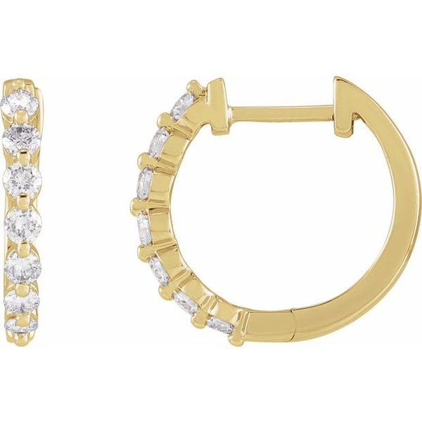 14K Yellow Gold 1/2 CTW Natural Diamond Hinged 15.25 mm Hoop Earrings