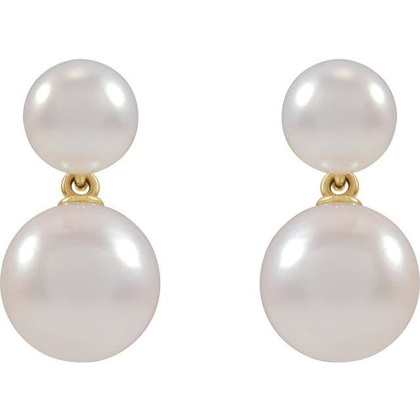 14K Yellow Gold Cultured White Freshwater Pearl Earrings