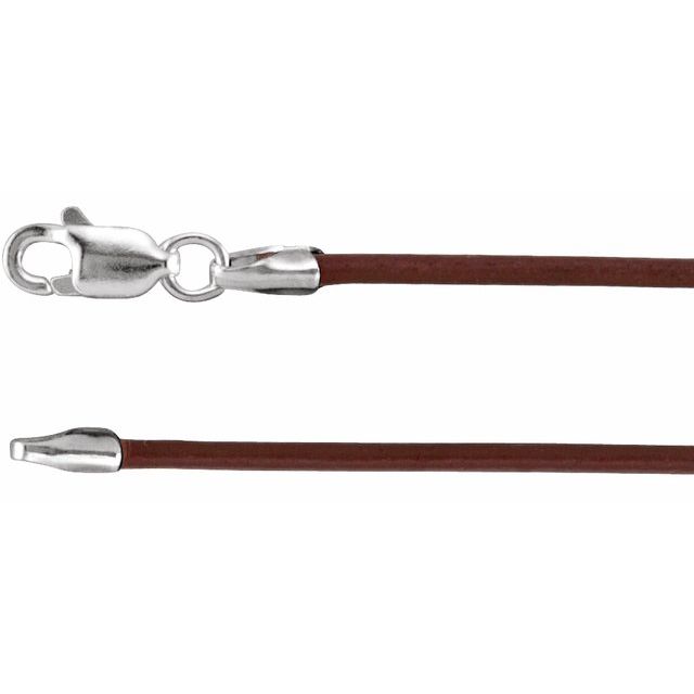 Sterling Silver 1.5 mm Dark Brown Leather 20" Cord