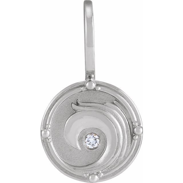 Sterling Silver .015 CT Natural Diamond Water Element Charm/Pendant
