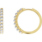 14K Yellow Gold Natural Rainbow Moonstone Cabochon Hinged 20 mm  Hoop Earrings