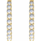 14K Yellow Gold Natural Rainbow Moonstone Cabochon Hinged 20 mm  Hoop Earrings