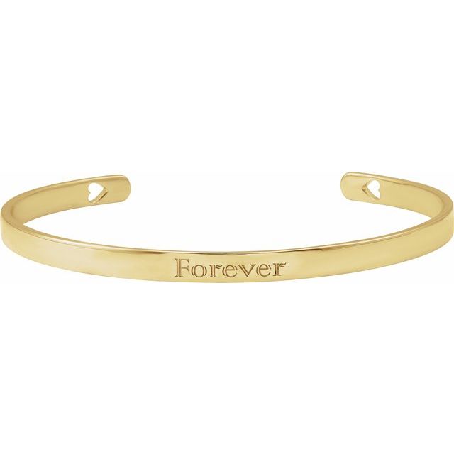 14K Yellow Gold Vermeil Engravable Pierced Diamond Cuff 7" Bracelet
