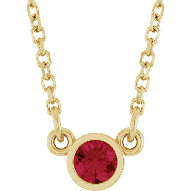 14K Yellow Gold Natural Ruby Solitaire 16" Necklace 