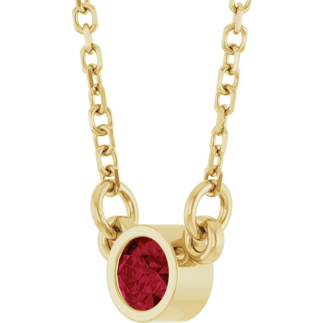 14K Yellow Gold Natural Ruby Solitaire 16" Necklace 