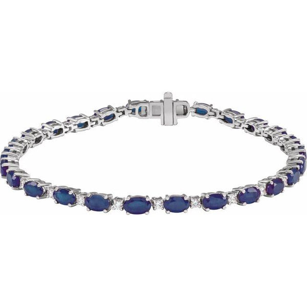 14K White Gold Lab-Grown Blue Sapphire & 5/8 CTW Lab-Grown Diamond Line 7" Bracelet
