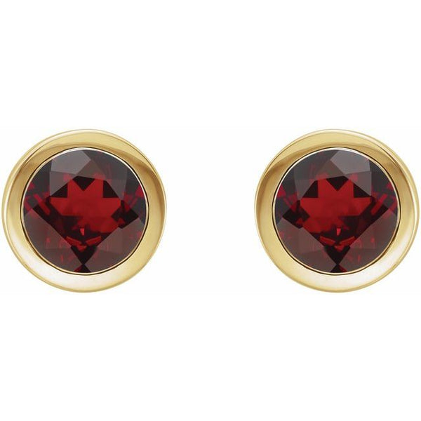 14K Yellow Gold Natural Mozambique Garnet Bezel-Set Earrings