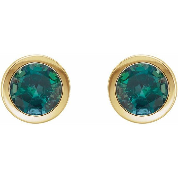 14K Yellow Gold Lab-Grown Alexandrite Bezel-Set Earrings
