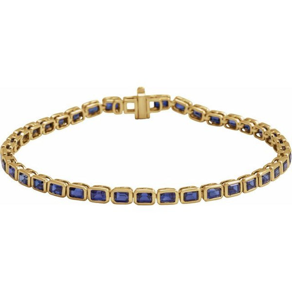 14K Yellow Gold Lab-Grown Blue Sapphire Line 7" Bracelet