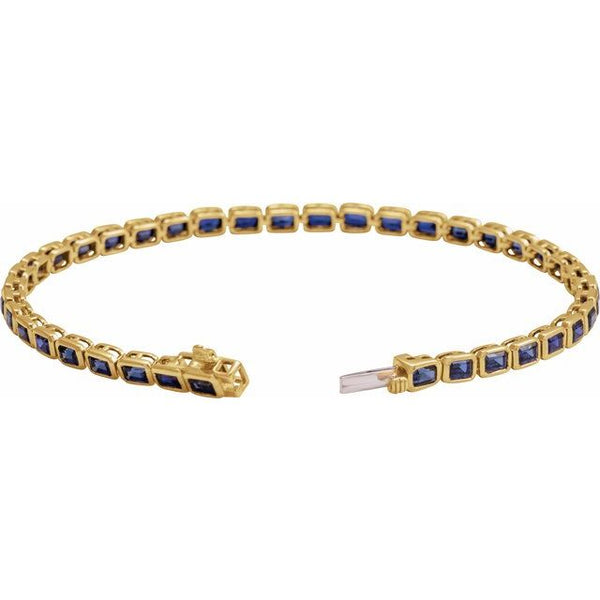 14K Yellow Gold Lab-Grown Blue Sapphire Line 7" Bracelet