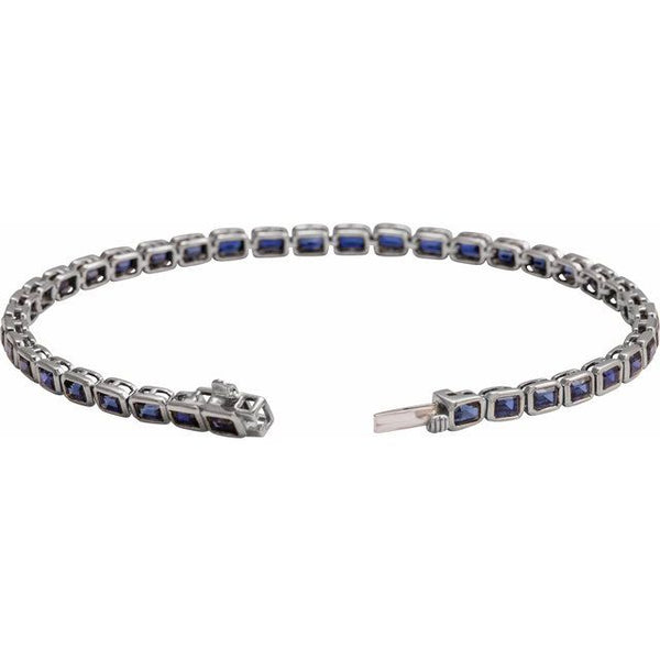14K White Gold Lab-Grown Blue Sapphire Line 7" Bracelet