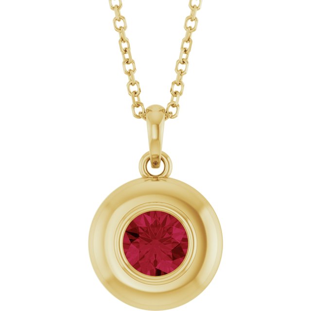14K Yellow Gold Lab-Grown Ruby Solitaire 16-18" Necklace