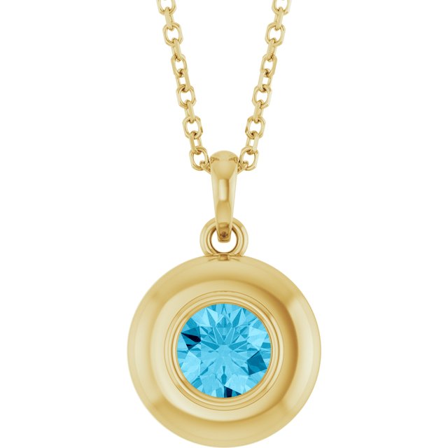 14K Yellow Gold Natural Aquamarine Solitaire 16-18" Necklace