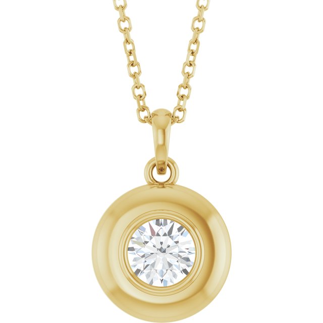 14K Yellow Gold Natural White Sapphire Solitaire 16-18" Necklace