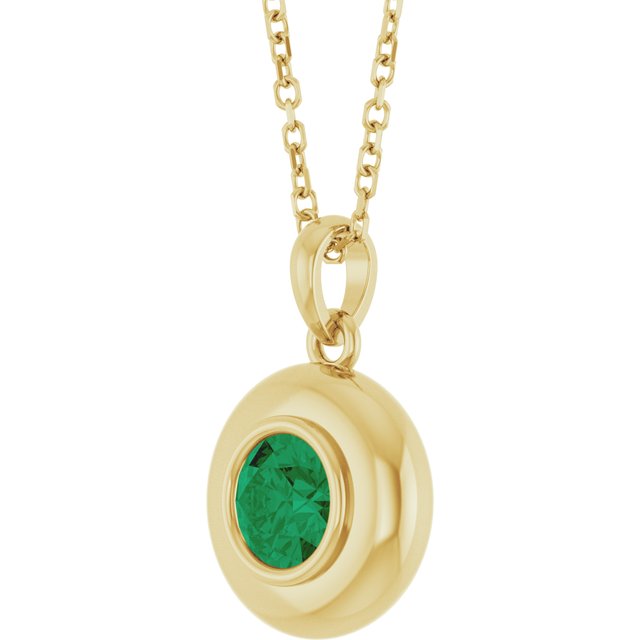 14K Yellow Gold Lab-Grown Emerald Solitaire 16-18" Necklace