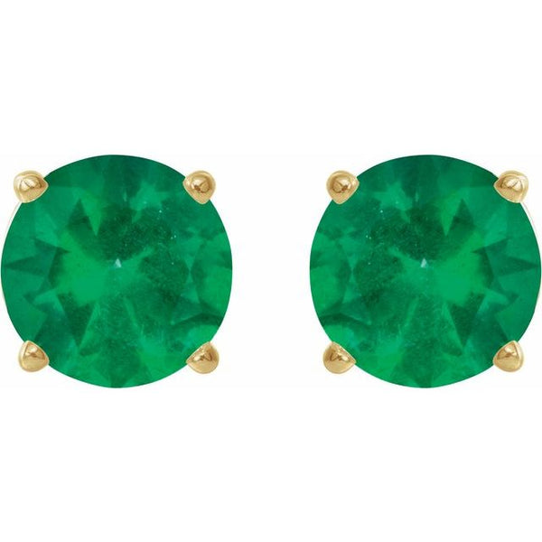 14K Yellow Gold 5 mm Lab-Grown Emerald Earrings