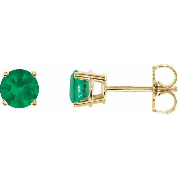 14K Yellow Gold 5 mm Lab-Grown Emerald Earrings