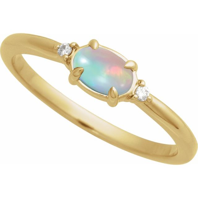 14K Yellow Gold Natural Ethiopian Opal & .03 CTW Natural Diamond Ring