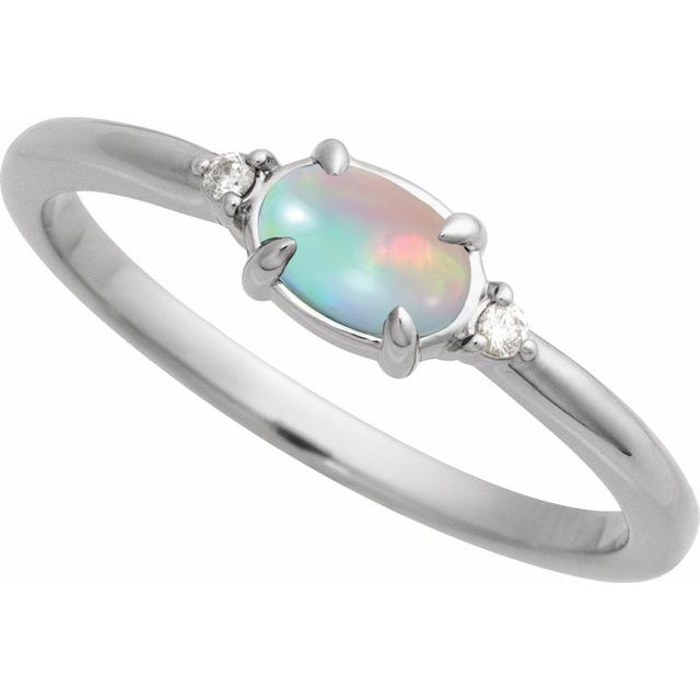 14K White Gold Natural Ethiopian Opal & .03 CTW Natural Diamond Ring