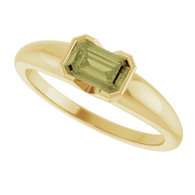14K Yellow Gold Lab-Grown Green Sapphire Half-Bezel Solitaire Ring