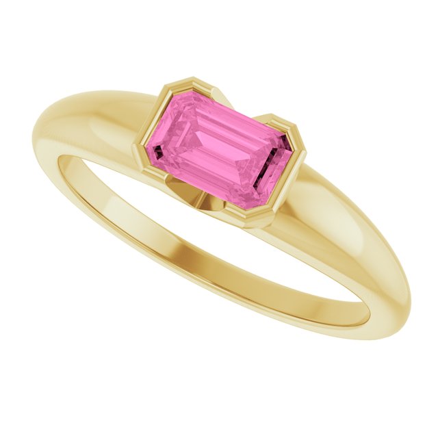 14K Yellow Gold Lab-Grown Pink Sapphire Half-Bezel Solitaire Ring