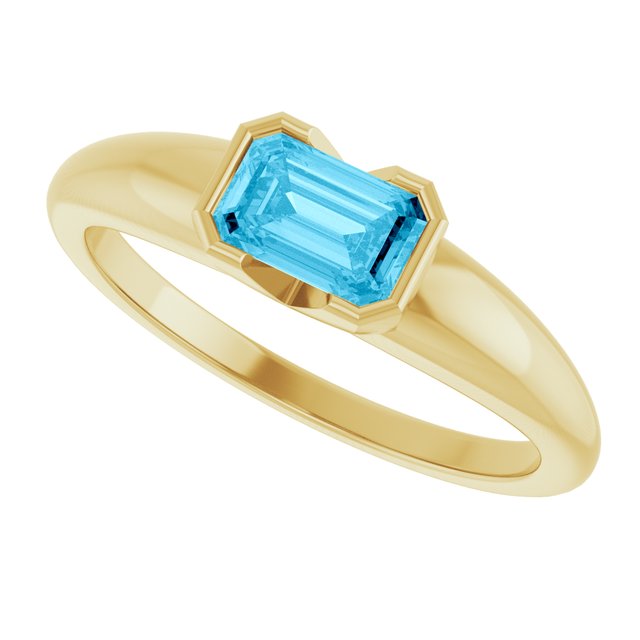 14K Yellow Gold Lab-Grown Aqua Sapphire Half-Bezel Solitaire Ring