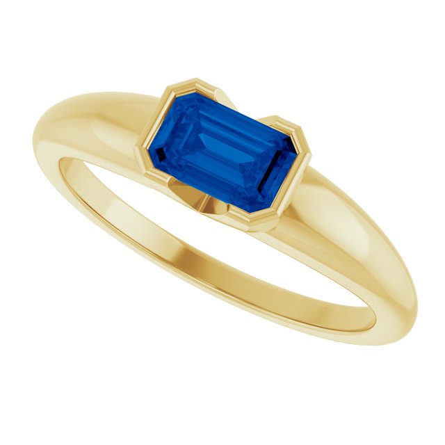 14K Yellow Gold Lab-Grown Blue Sapphire Half-Bezel Solitaire Ring