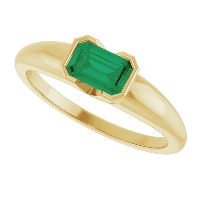 14K Yellow Gold Lab-Grown Emerald Half-Bezel Solitaire Ring
