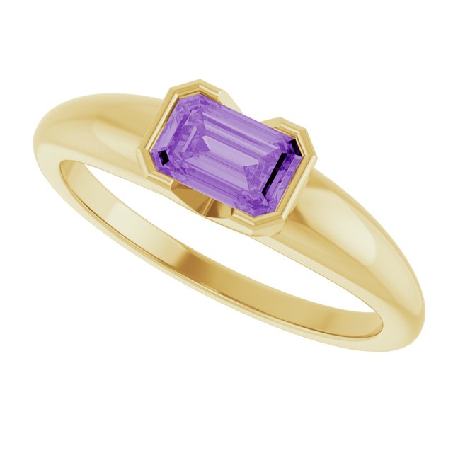 14K Yellow Gold Lab-Grown Purple Sapphire Half-Bezel Solitaire Ring