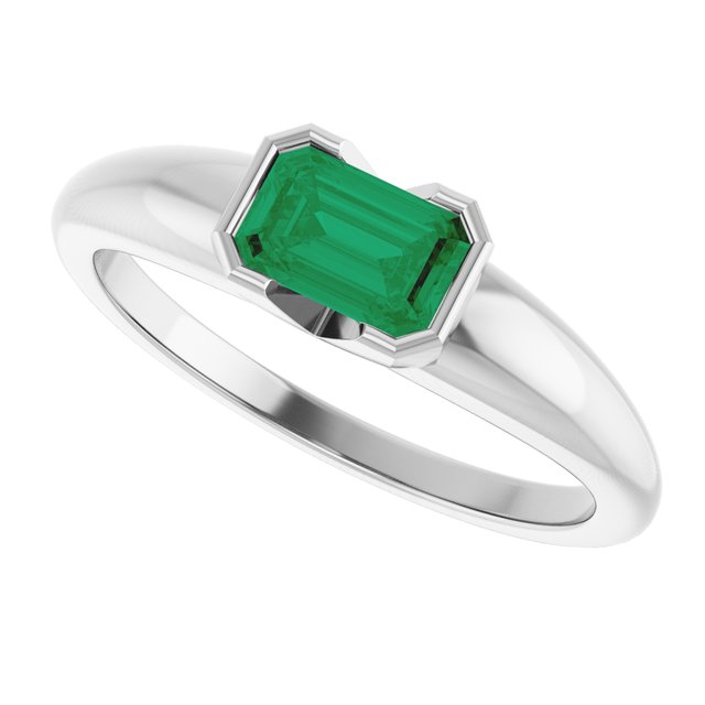 Platinum Lab-Grown Emerald Half-Bezel Solitaire Ring