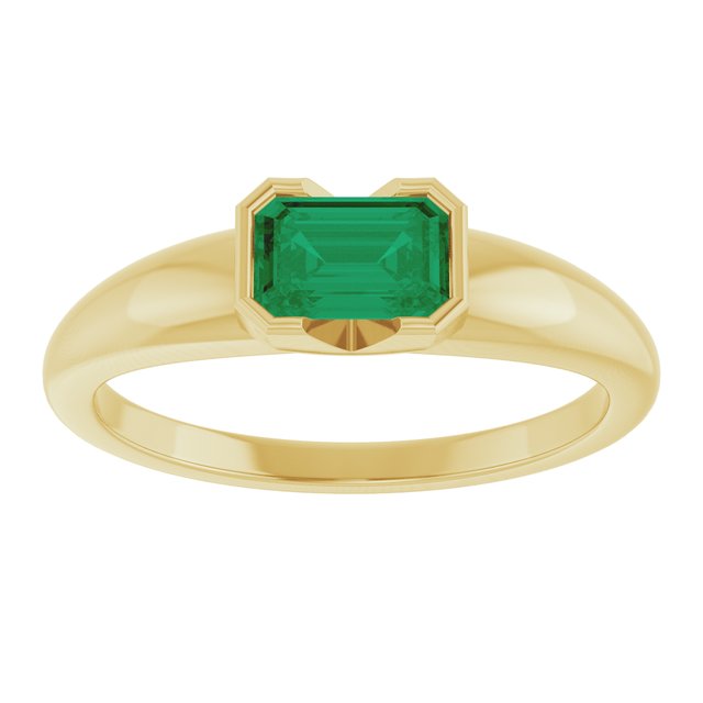 14K Yellow Gold Lab-Grown Emerald Half-Bezel Solitaire Ring