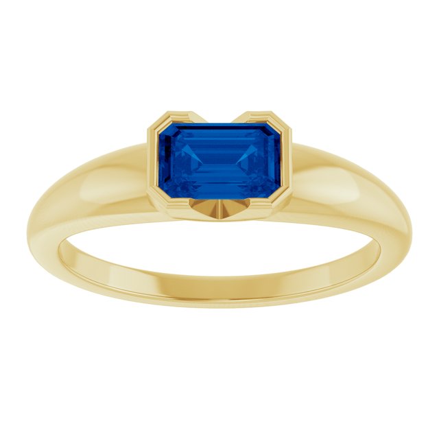 14K Yellow Gold Lab-Grown Blue Sapphire Half-Bezel Solitaire Ring