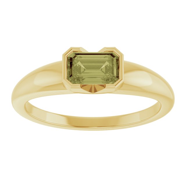 14K Yellow Gold Lab-Grown Green Sapphire Half-Bezel Solitaire Ring