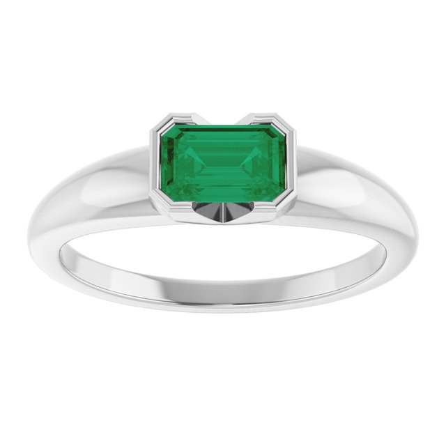 Platinum Lab-Grown Emerald Half-Bezel Solitaire Ring