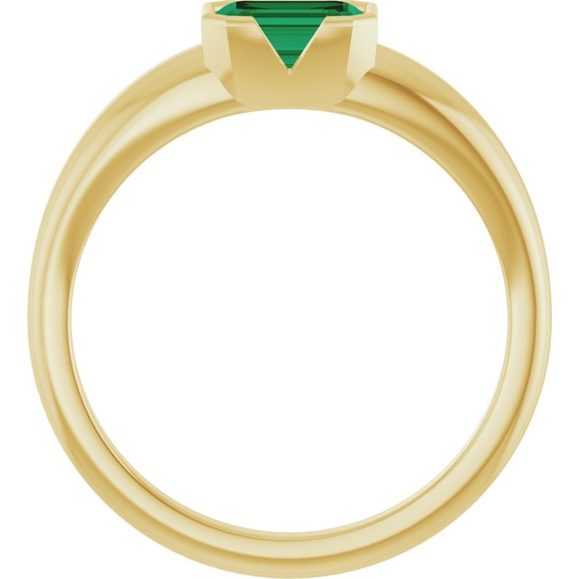 14K Yellow Gold Lab-Grown Emerald Half-Bezel Solitaire Ring