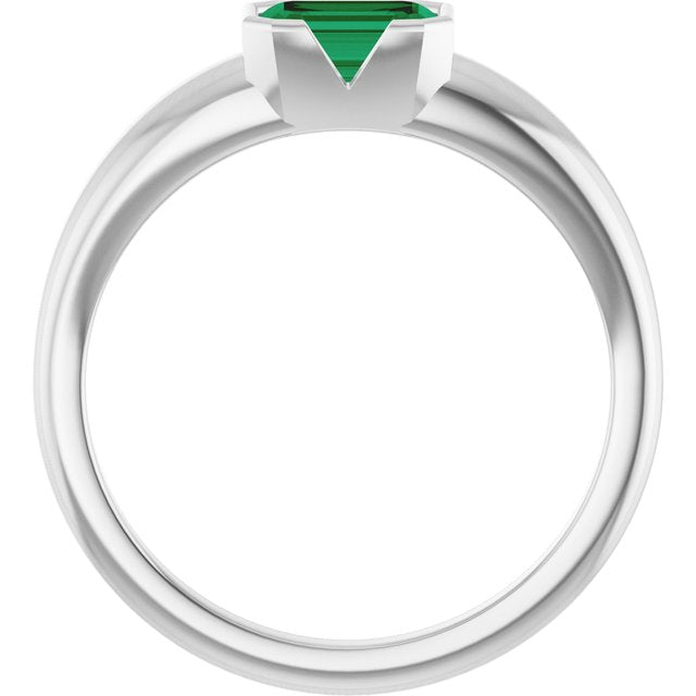 Platinum Lab-Grown Emerald Half-Bezel Solitaire Ring