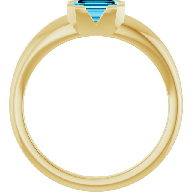 14K Yellow Gold Lab-Grown Aqua Sapphire Half-Bezel Solitaire Ring