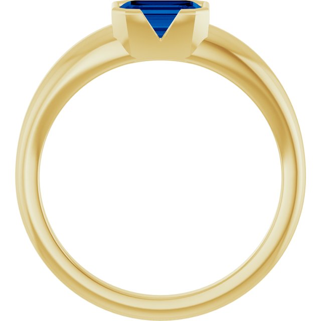 14K Yellow Gold Lab-Grown Blue Sapphire Half-Bezel Solitaire Ring
